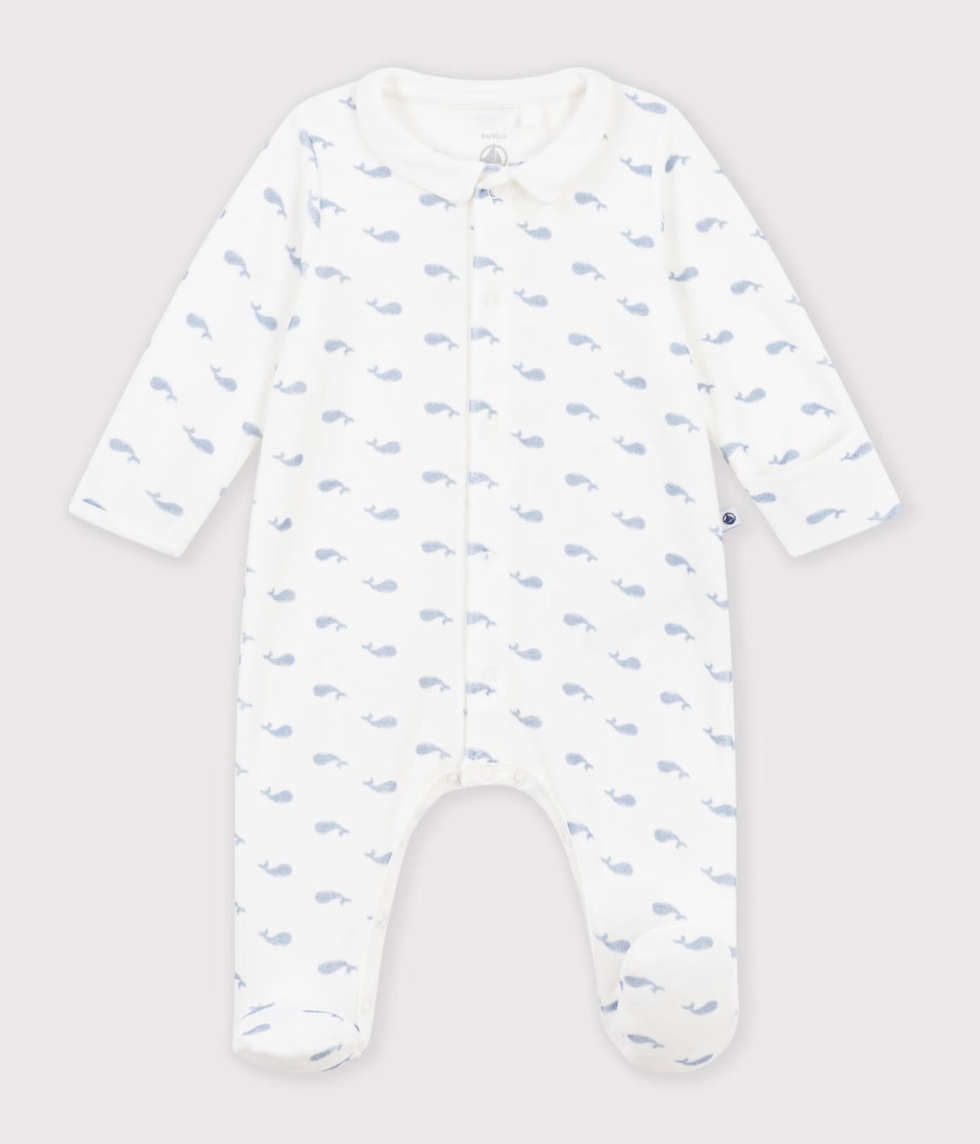 Petit Bateau - Pyjama bébé en velours avec col imprimé baleine