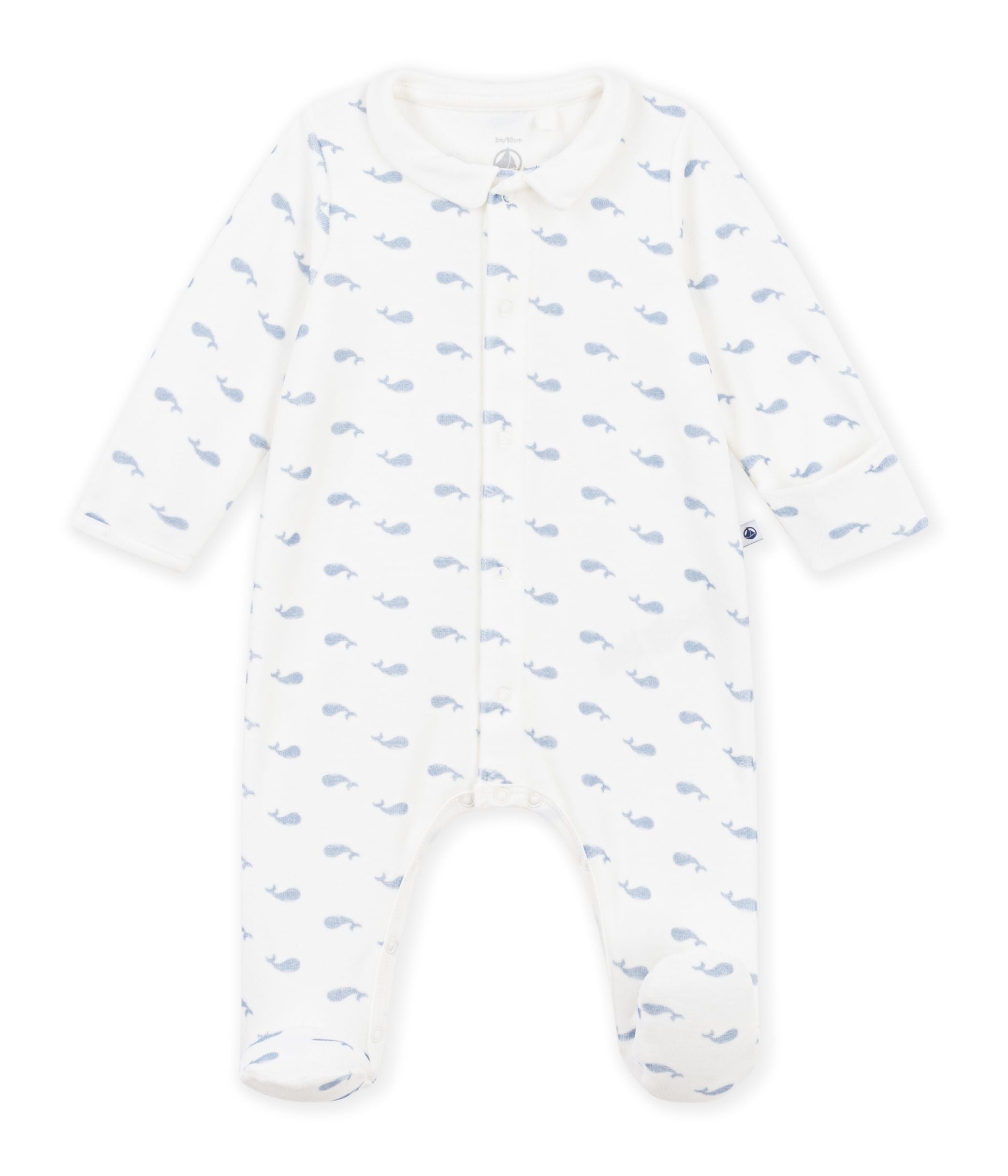 Petit Bateau - Pyjama bébé en velours avec col imprimé baleine
