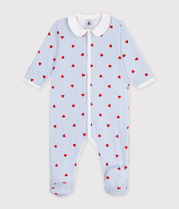 Petit Bateau - Pyjama bébé en coton avec col, imprimé cœurs