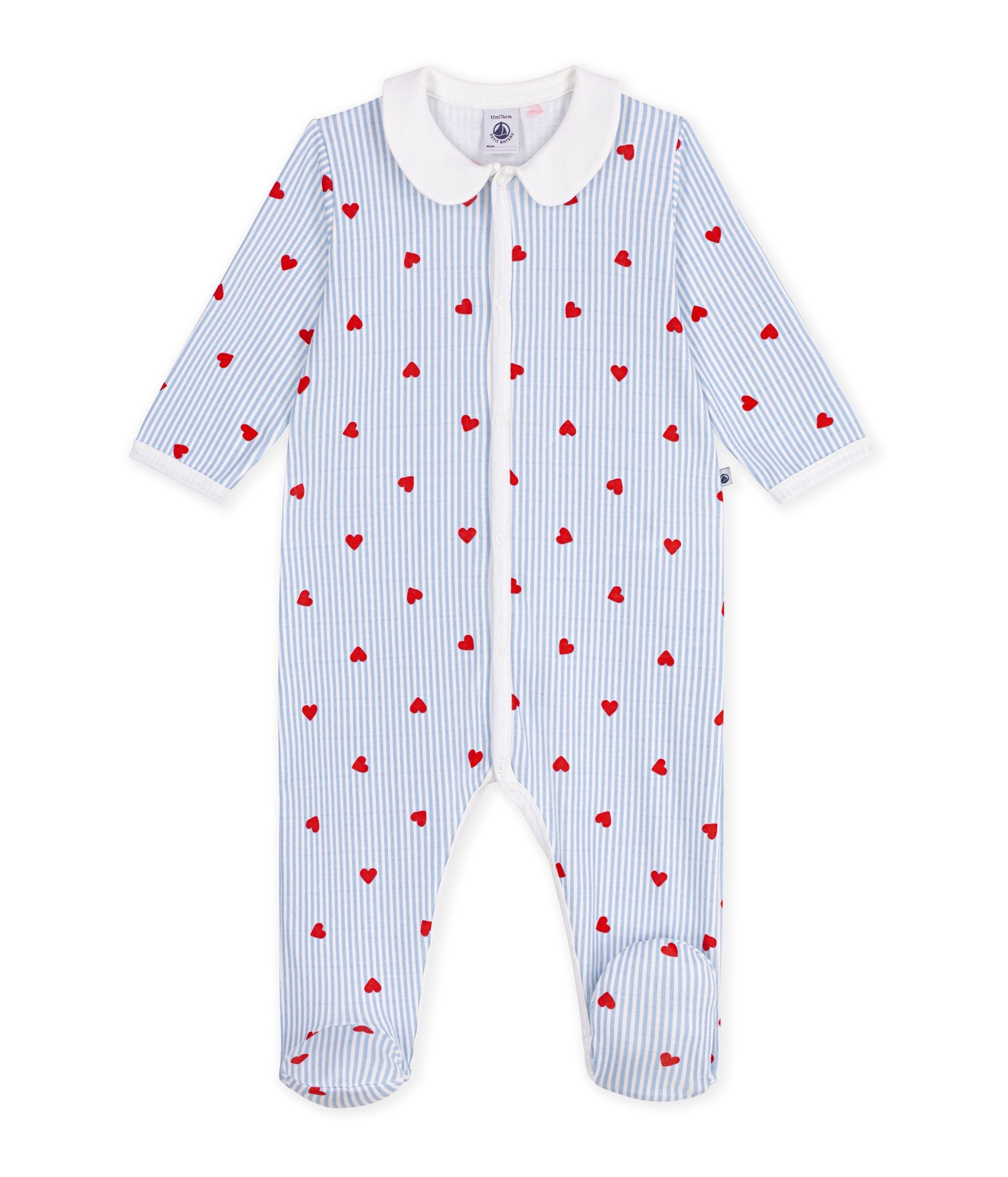 Petit Bateau - Pyjama bébé en coton avec col, imprimé cœurs