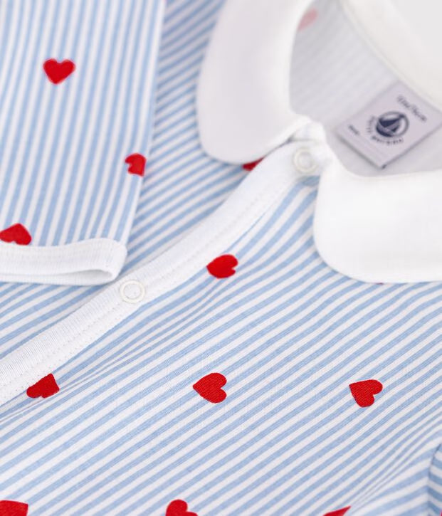 Petit Bateau - Pyjama bébé en coton avec col, imprimé cœurs