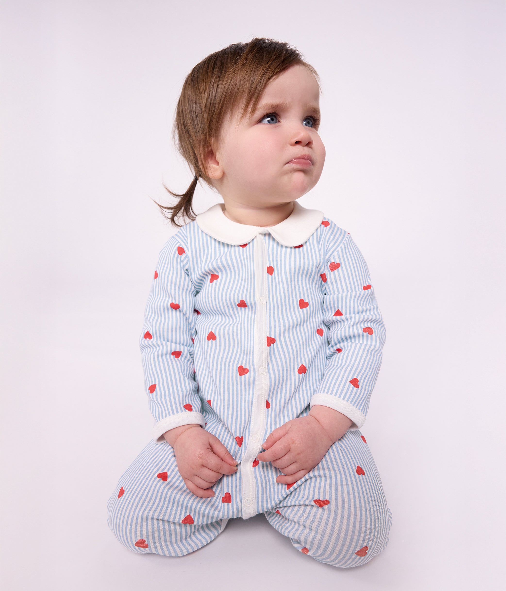 Petit Bateau - Pyjama bébé en coton avec col, imprimé cœurs