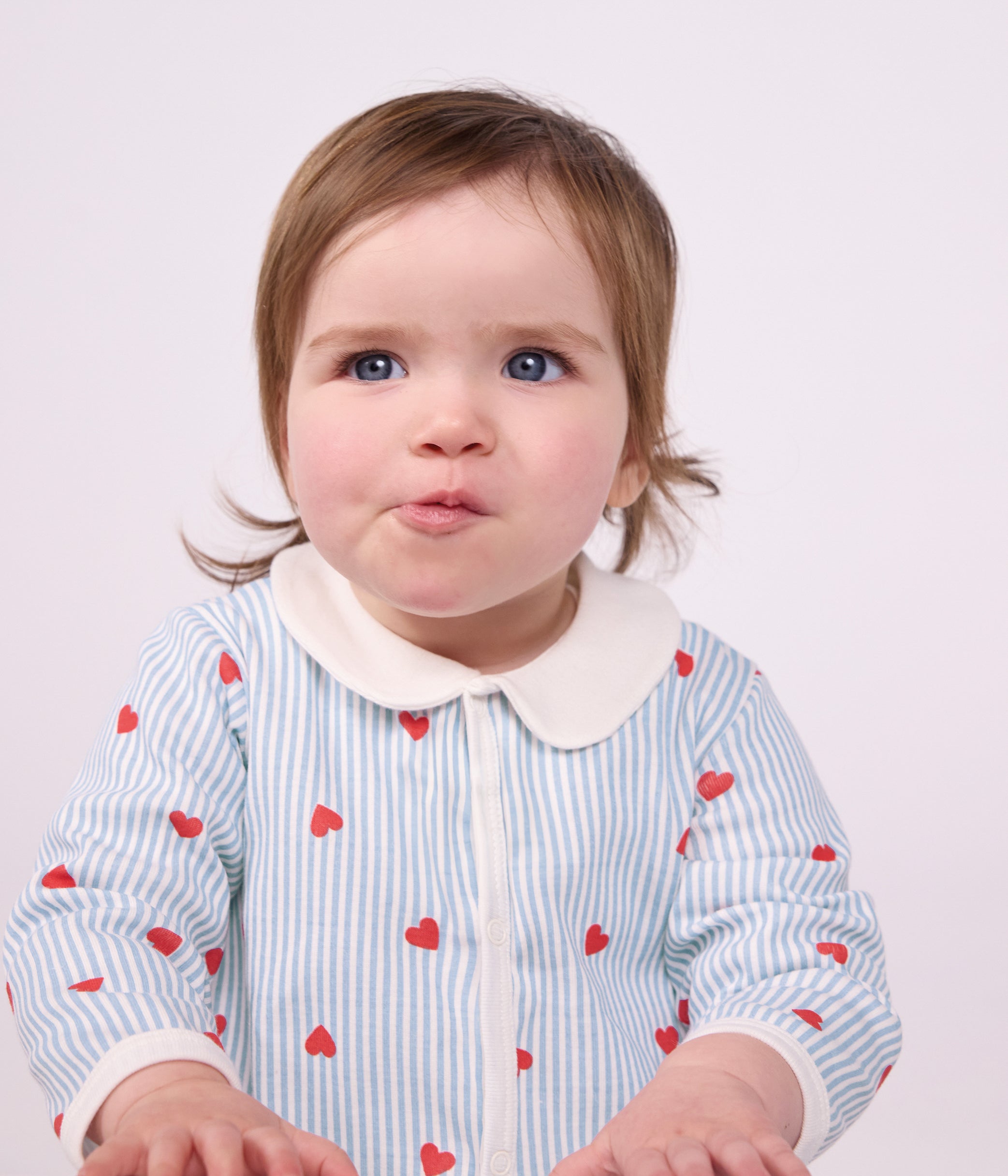 Petit Bateau - Pyjama bébé en coton avec col, imprimé cœurs
