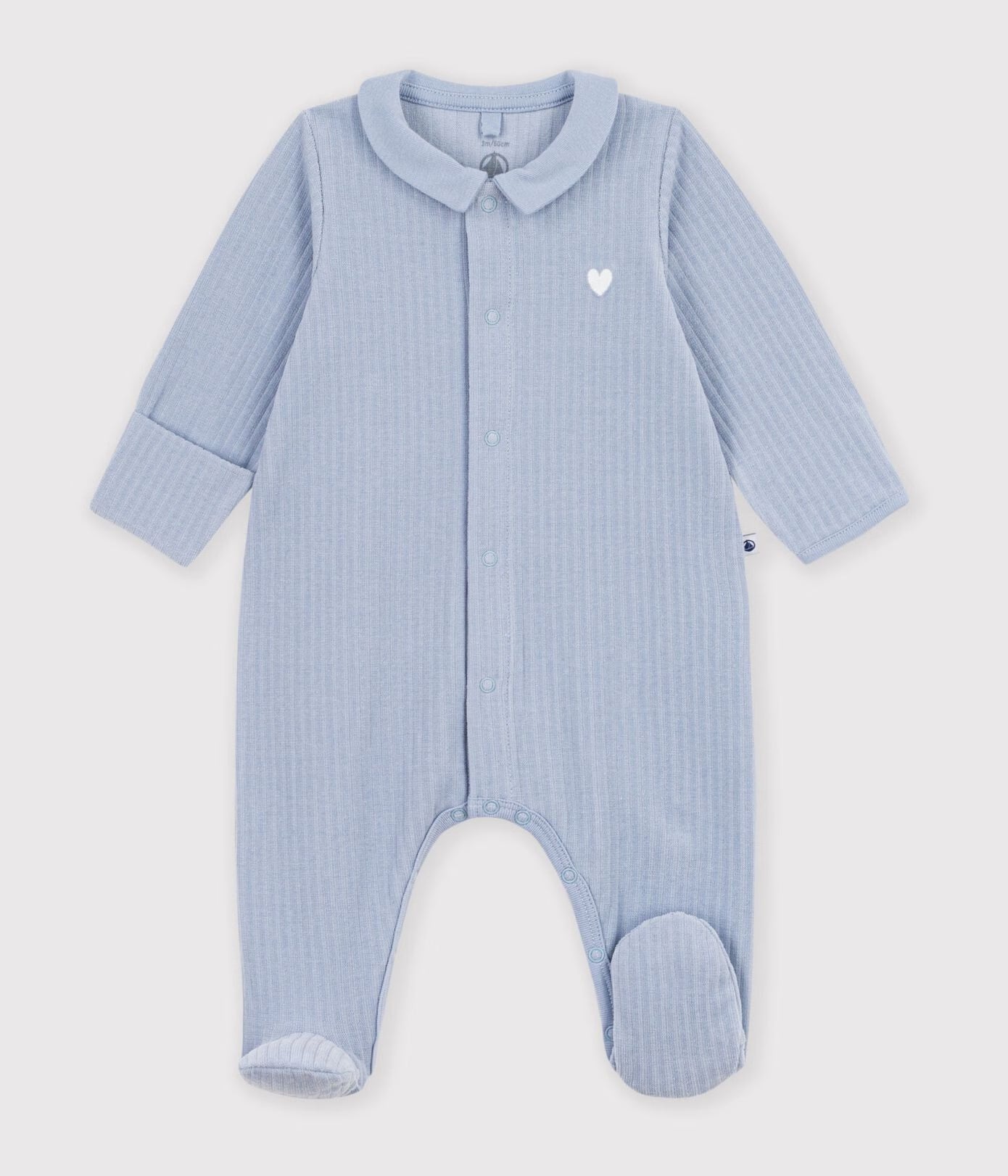Petit Bateau - Pyjama bébé en velours avec col uni