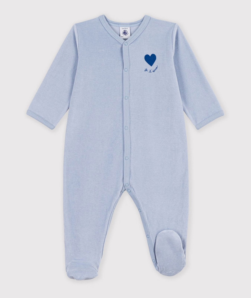 Petit Bateau - Plain Velour Sleepsuit