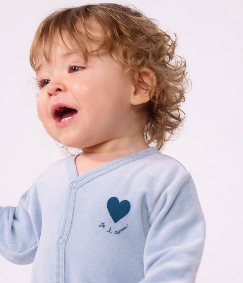 Petit Bateau - Plain Velour Sleepsuit