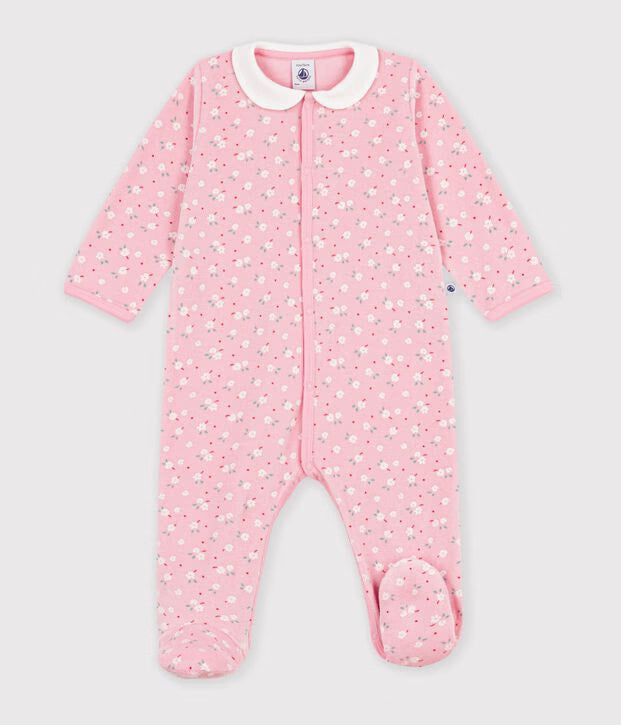 Petit Bateau - Pyjama bébé en velours avec col, imprimé à fleurs