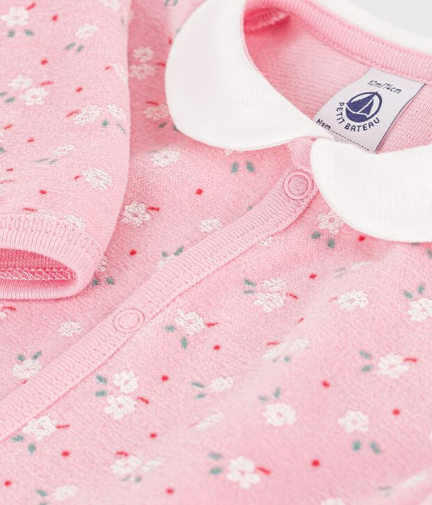 Petit Bateau - Baby velvet pajamas with collar, floral print