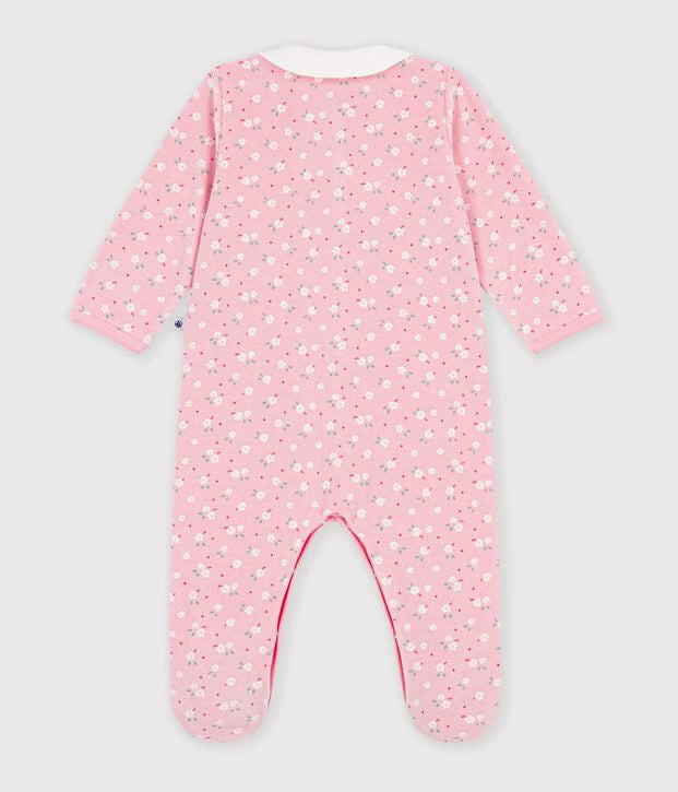 Petit Bateau - Pyjama bébé en velours avec col, imprimé à fleurs