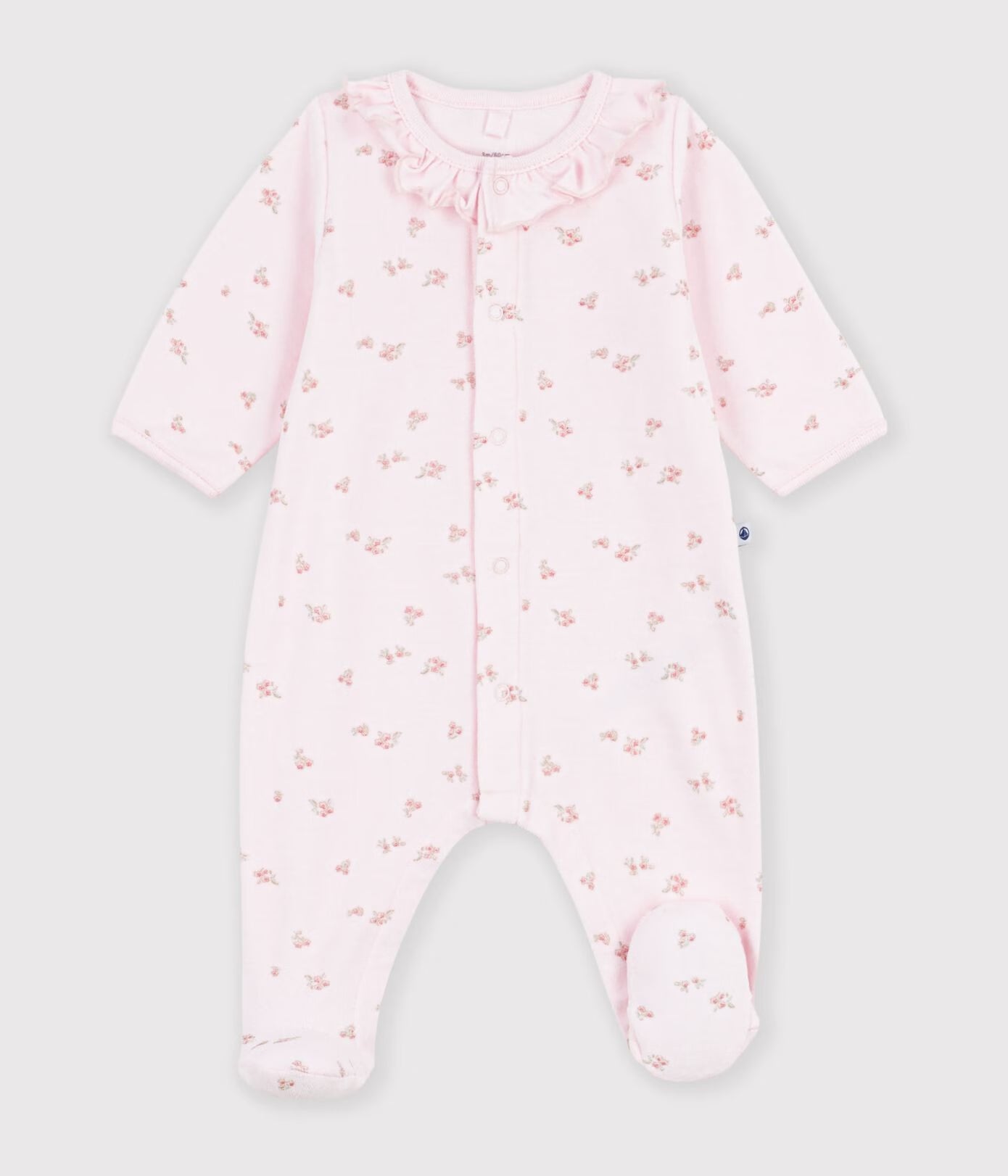 Petit Bateau - Velour baby pajamas with floral print collar