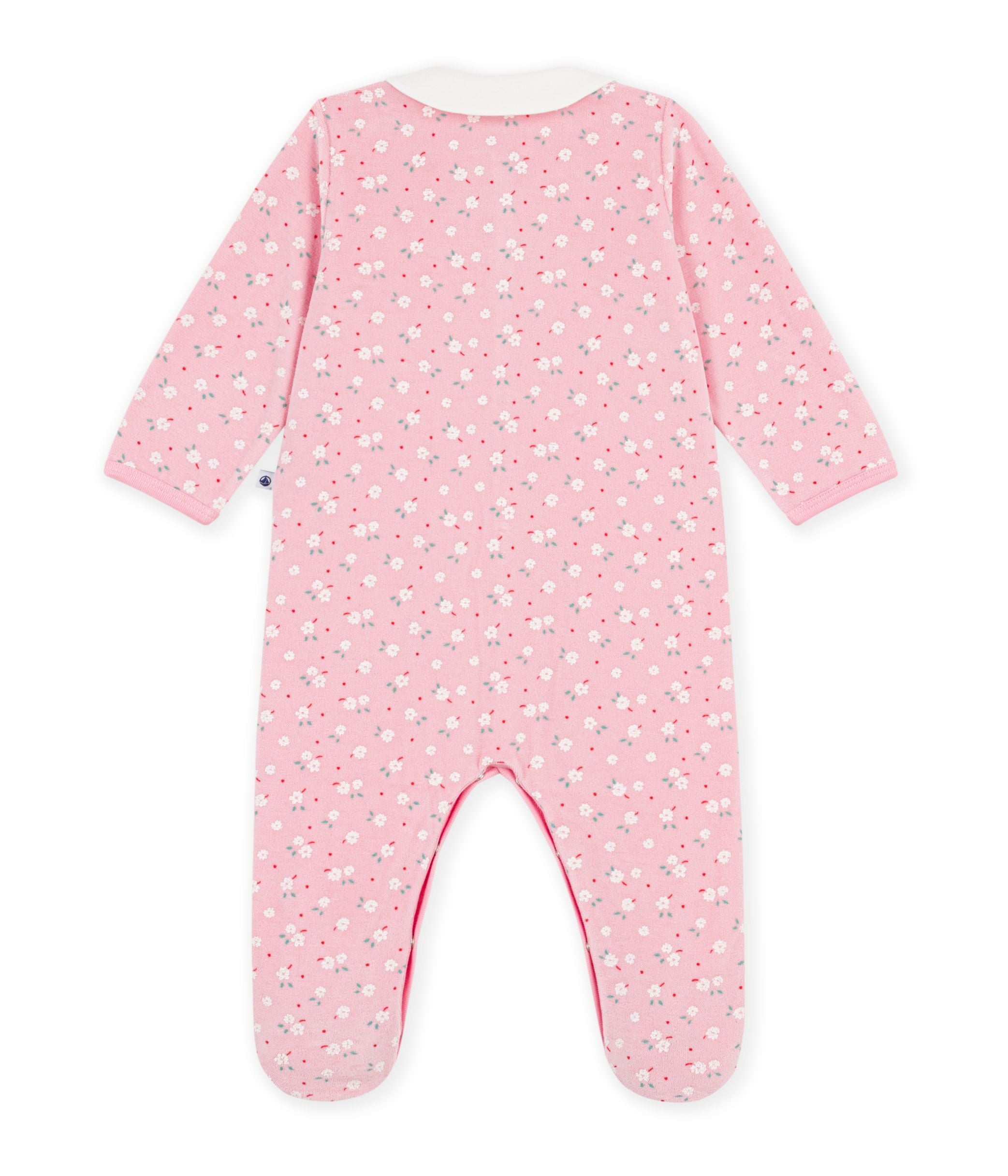 Petit Bateau - Baby velvet pajamas with collar, floral print