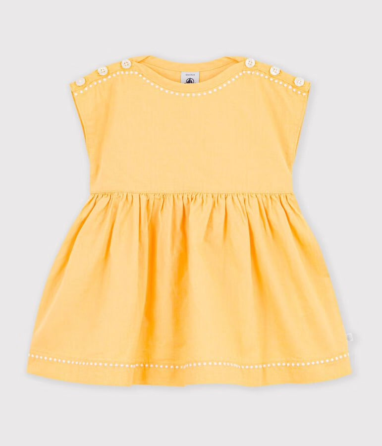 Petit Bateau - Robe bébé en coton/lin manches courtes unie