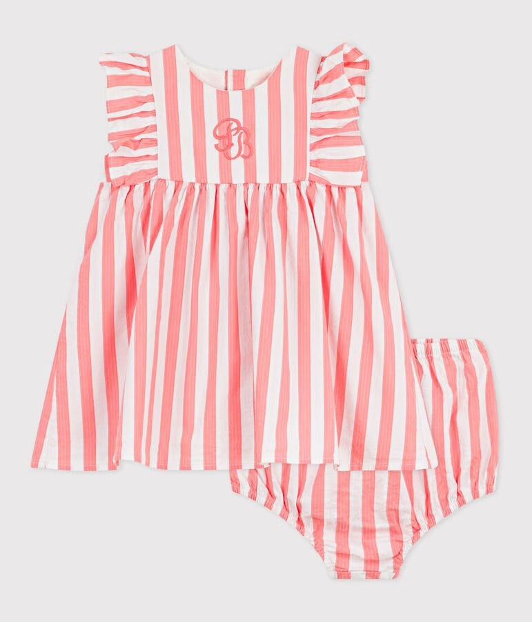 Petit Bateau - Robe bébé en coton sans manches et son bloomer rayés
