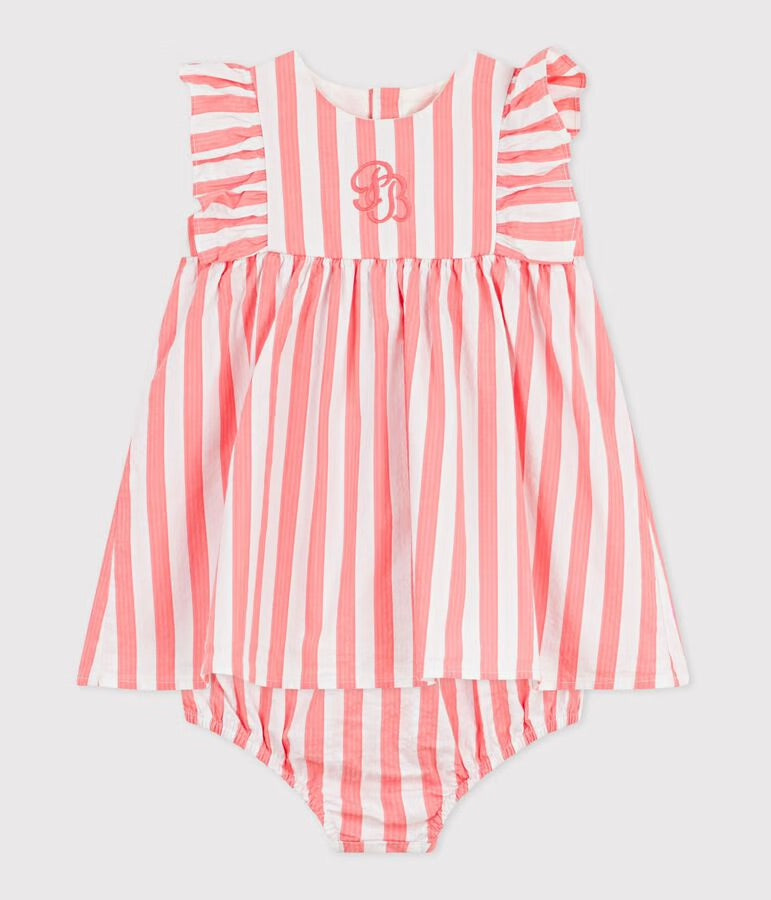 Petit Bateau - Robe bébé en coton sans manches et son bloomer rayés