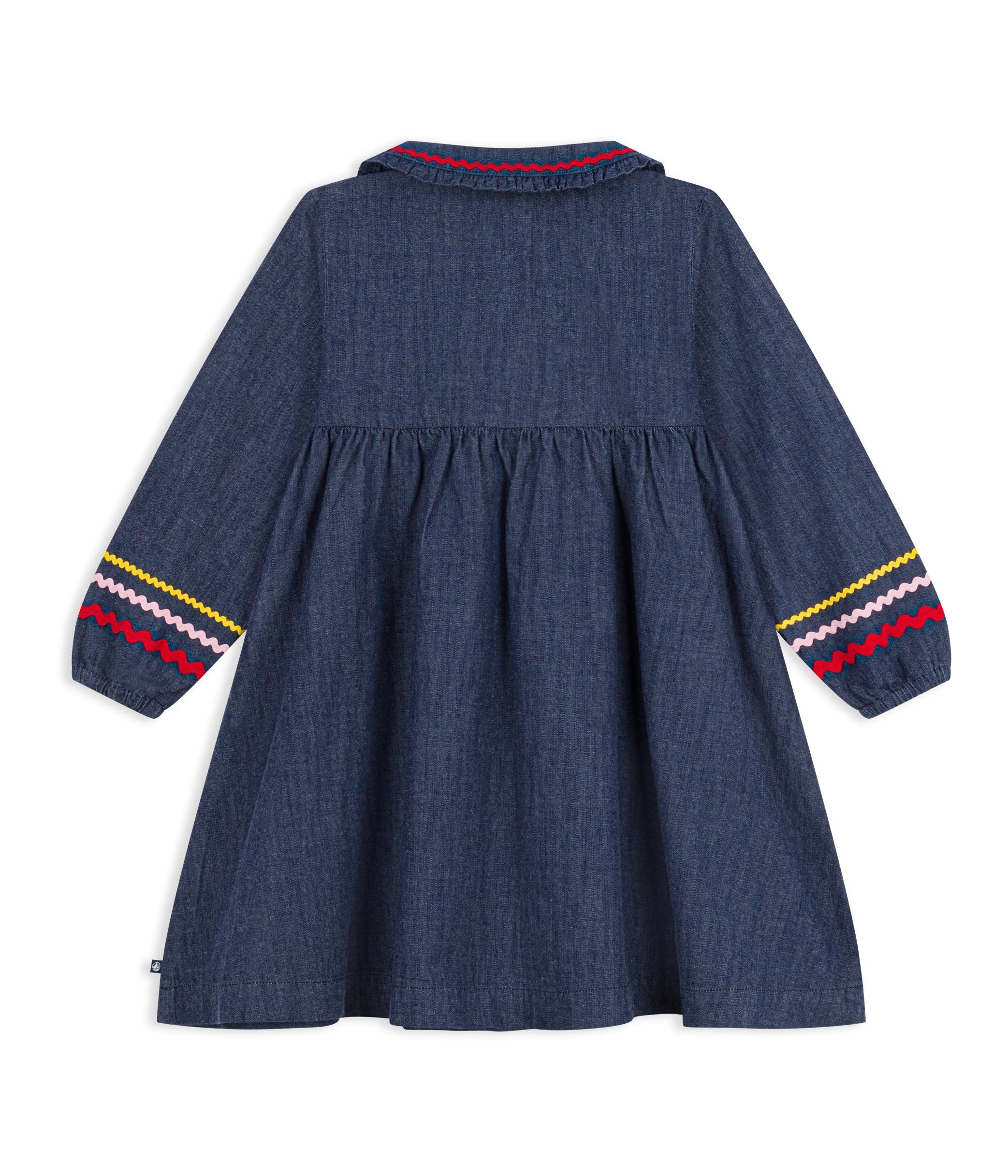 Petit Bateau - Plain long-sleeved denim dress for children