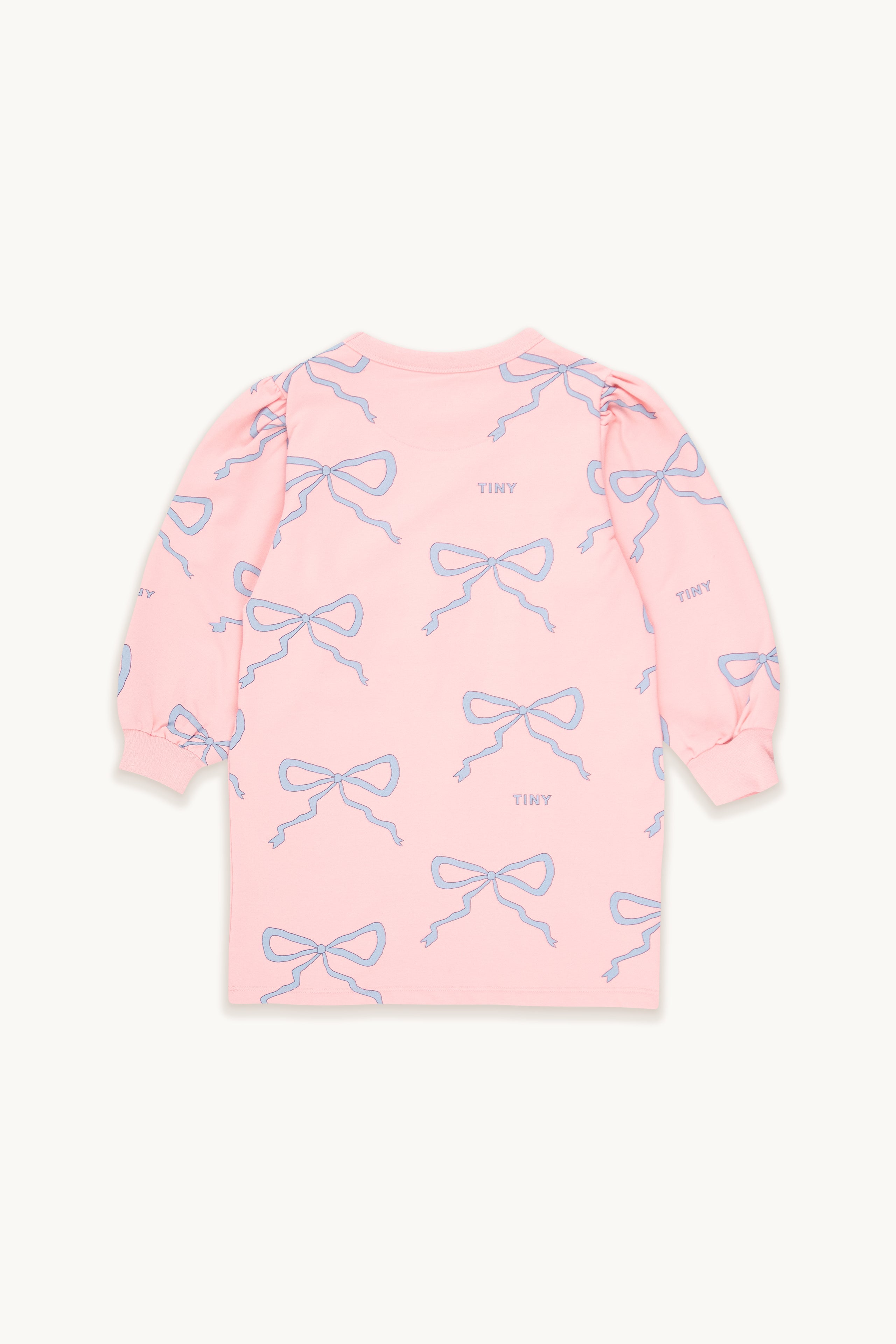 Robe pour enfants rose à manches longue, avec motif de boucle bleu.