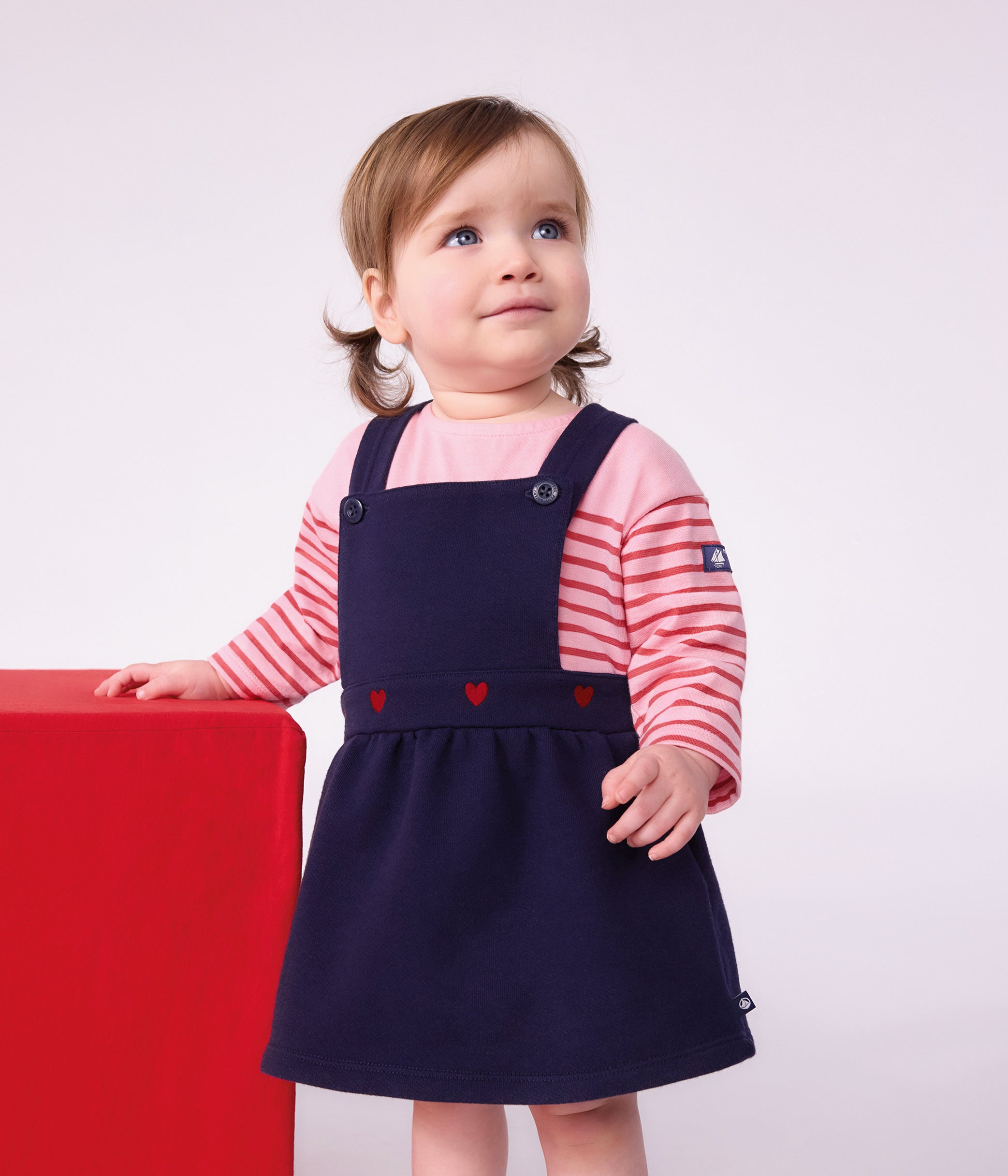Petit Bateau - Baby's sleeveless cotton dress with heart embroidery
