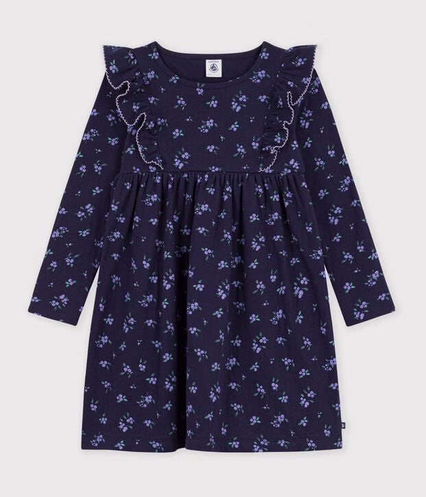 Petit Bateau - Robe enfant en coton manches longues à fleurs