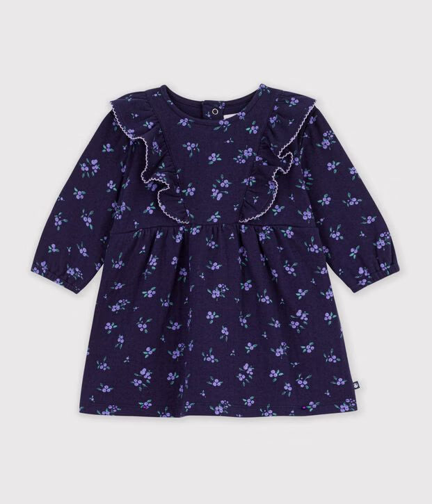 Petit Bateau - Robe bébé en coton manches longues imprimée à fleurs