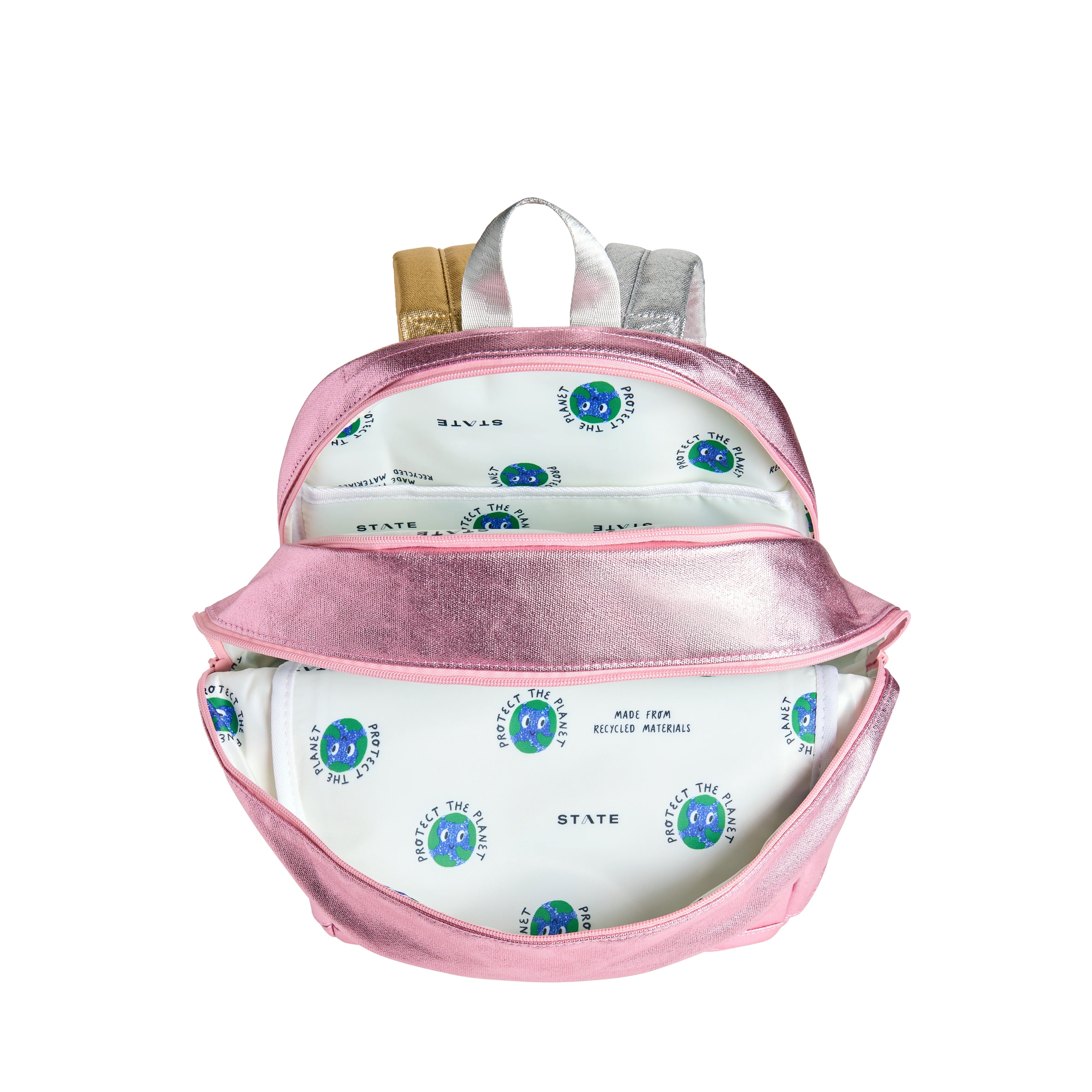 Un sac à dos ouvert montrant 2 grands compartiments principaux.