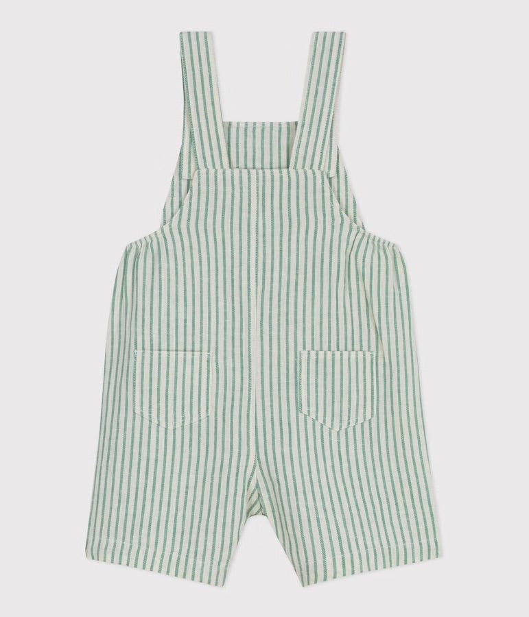Petit Bateau - Salopette courte bébé en coton/lin, rayée