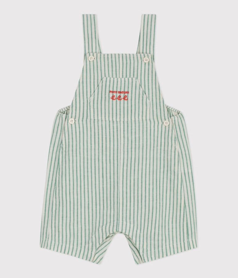 Petit Bateau - Salopette courte bébé en coton/lin, rayée