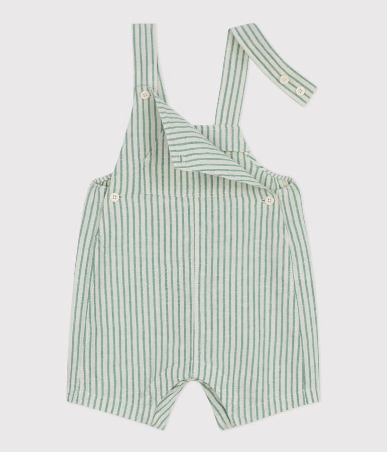 Petit Bateau - Salopette courte bébé en coton/lin, rayée