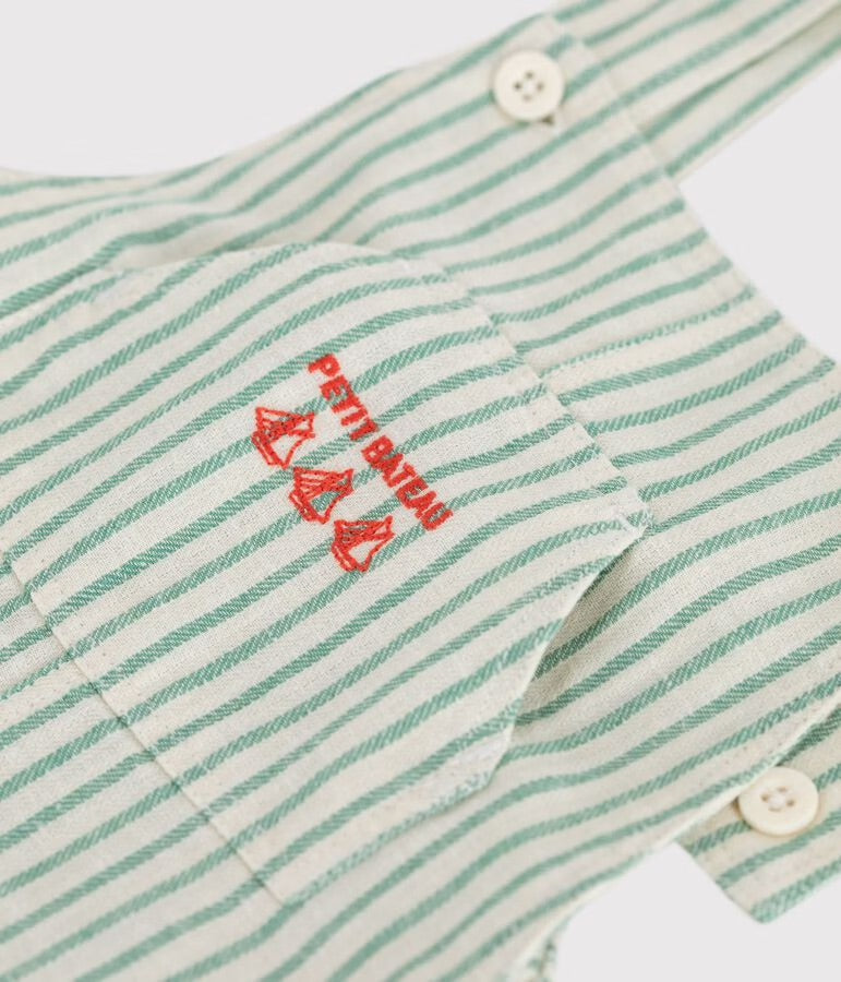 Petit Bateau - Salopette courte bébé en coton/lin, rayée