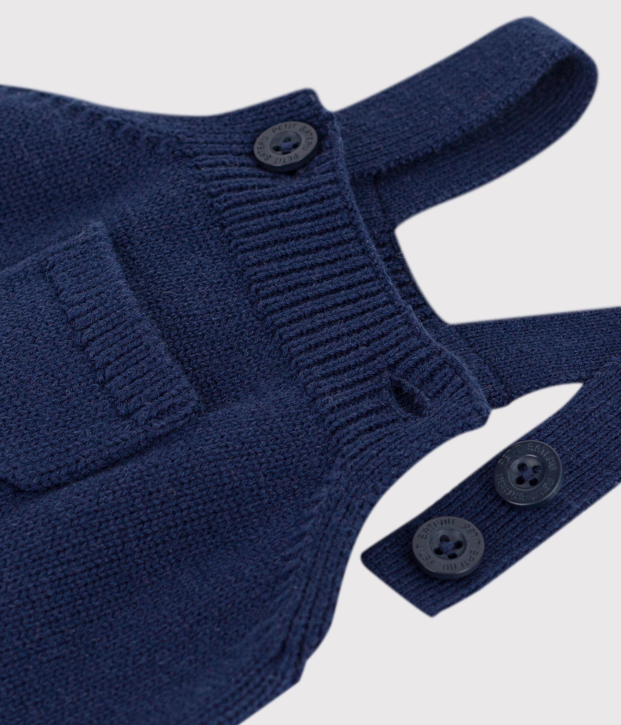 Petit Bateau - Baby's plain knitted wool and cotton dungarees