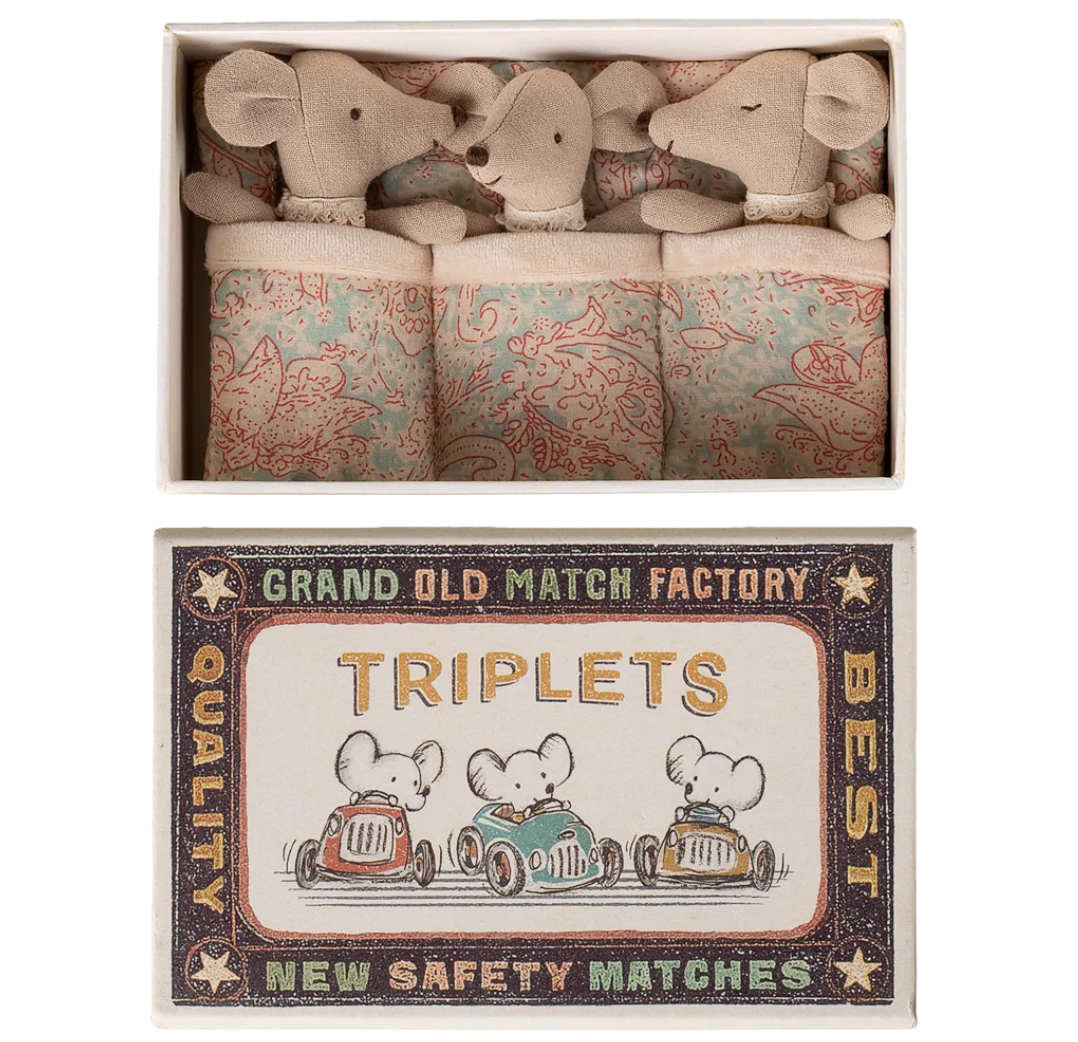 Maileg - Triplets baby mice in a matchbox - Checkers