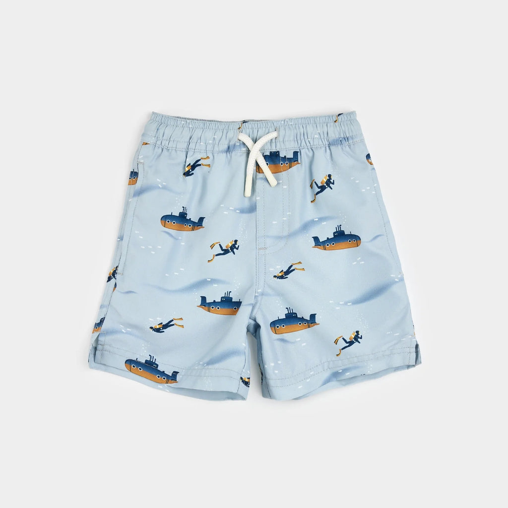 petit lem - Sailboats on Dusty Blue Short Sleeve Swim Romper main image 1