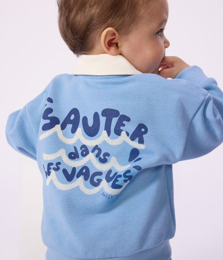Petit Bateau - Sweatshirt bébé en coton brodé mouette et motif au dos