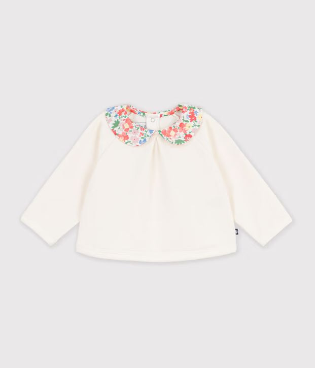 Petit Bateau - Plain cotton baby sweatshirt with printed collar