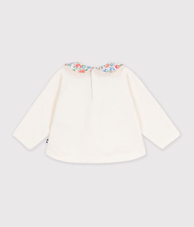 Petit Bateau - Plain cotton baby sweatshirt with printed collar