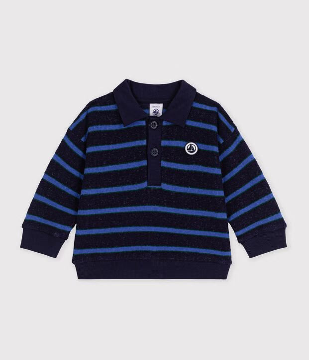Petit Bateau - Sweatshirt bébé en coton à rayures et son col polo