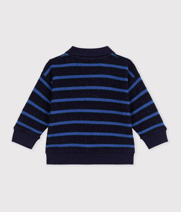 Petit Bateau - Sweatshirt bébé en coton à rayures et son col polo