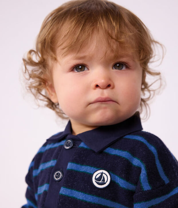 Petit Bateau - Sweatshirt bébé en coton à rayures et son col polo