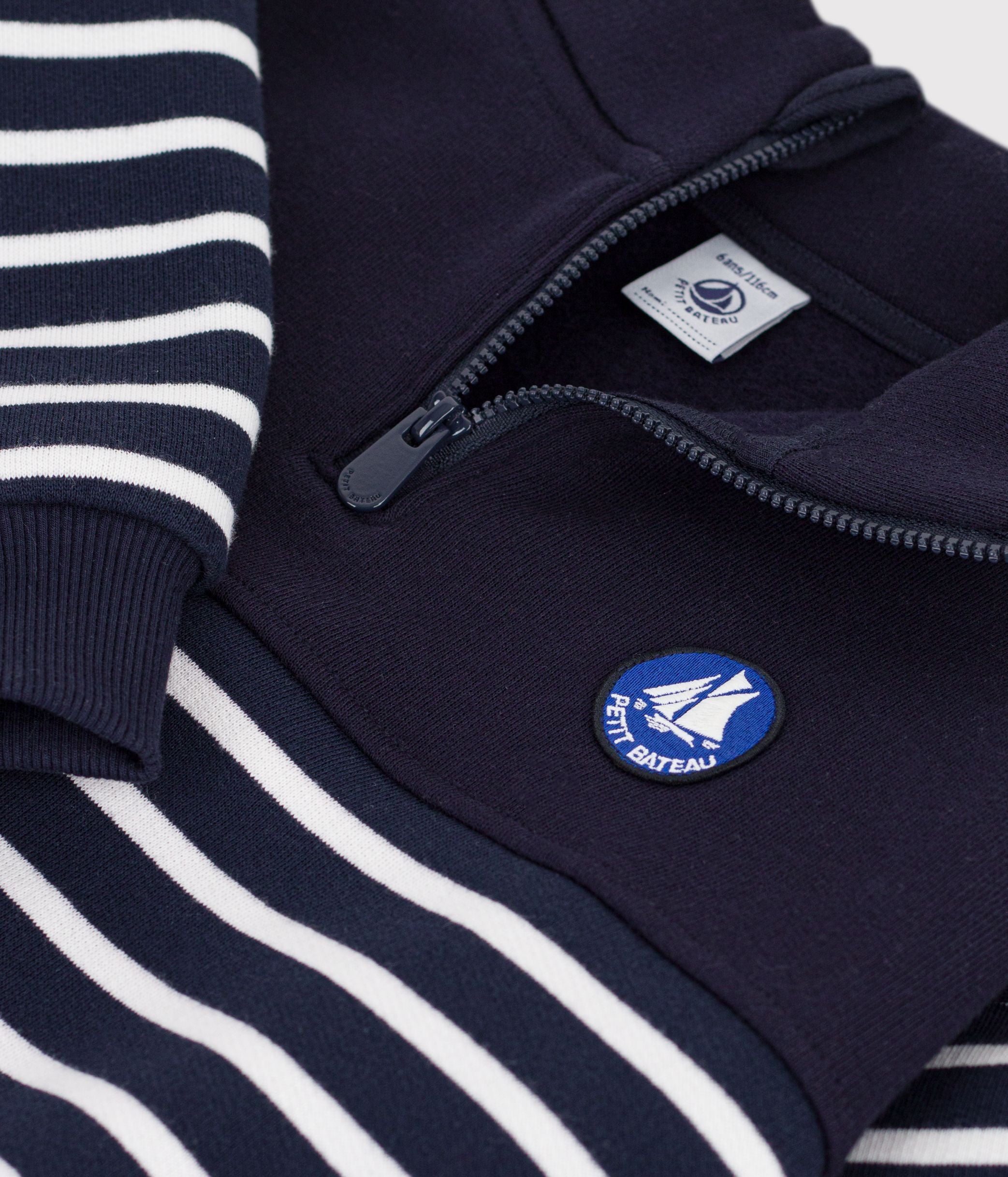Petit Bateau - Kids' Striped Cotton Zip-Neck Sweatshirt