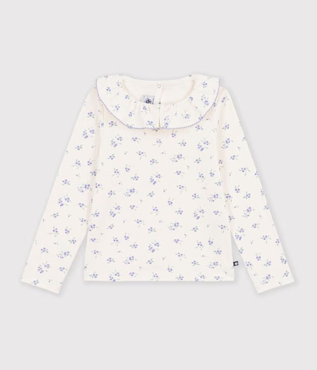 Petit Bateau - Tee-shirt à col enfant manches longues à fleurs