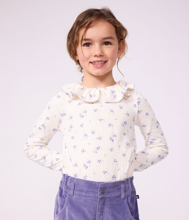 Petit Bateau - Tee-shirt à col enfant manches longues à fleurs