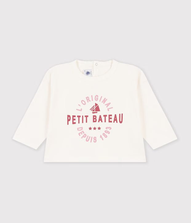 Petit Bateau - Baby's plain long-sleeved cotton T-shirt with pattern