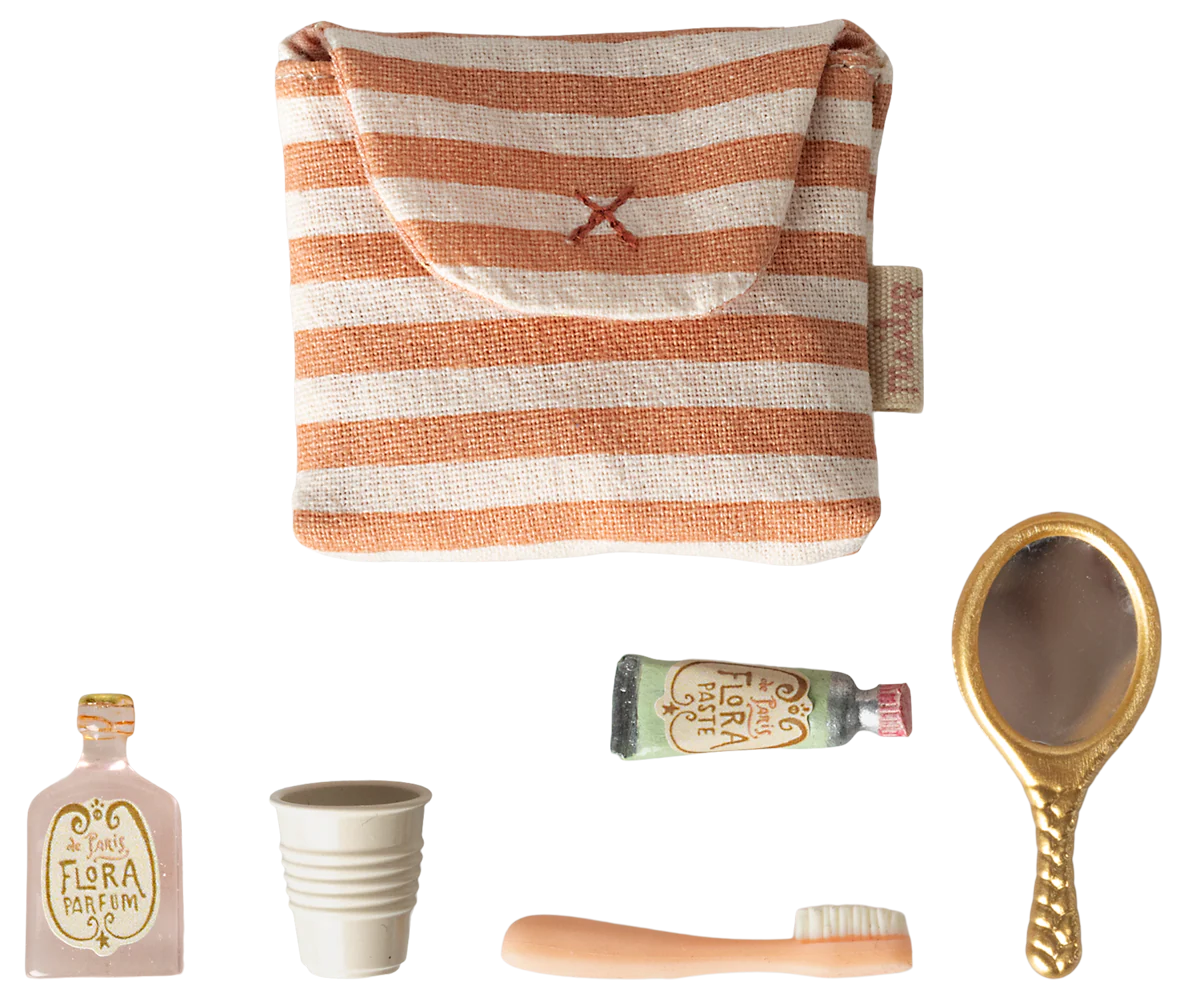 Maileg - Toothbrush Set in Baf, Mouse - Coral Stripe