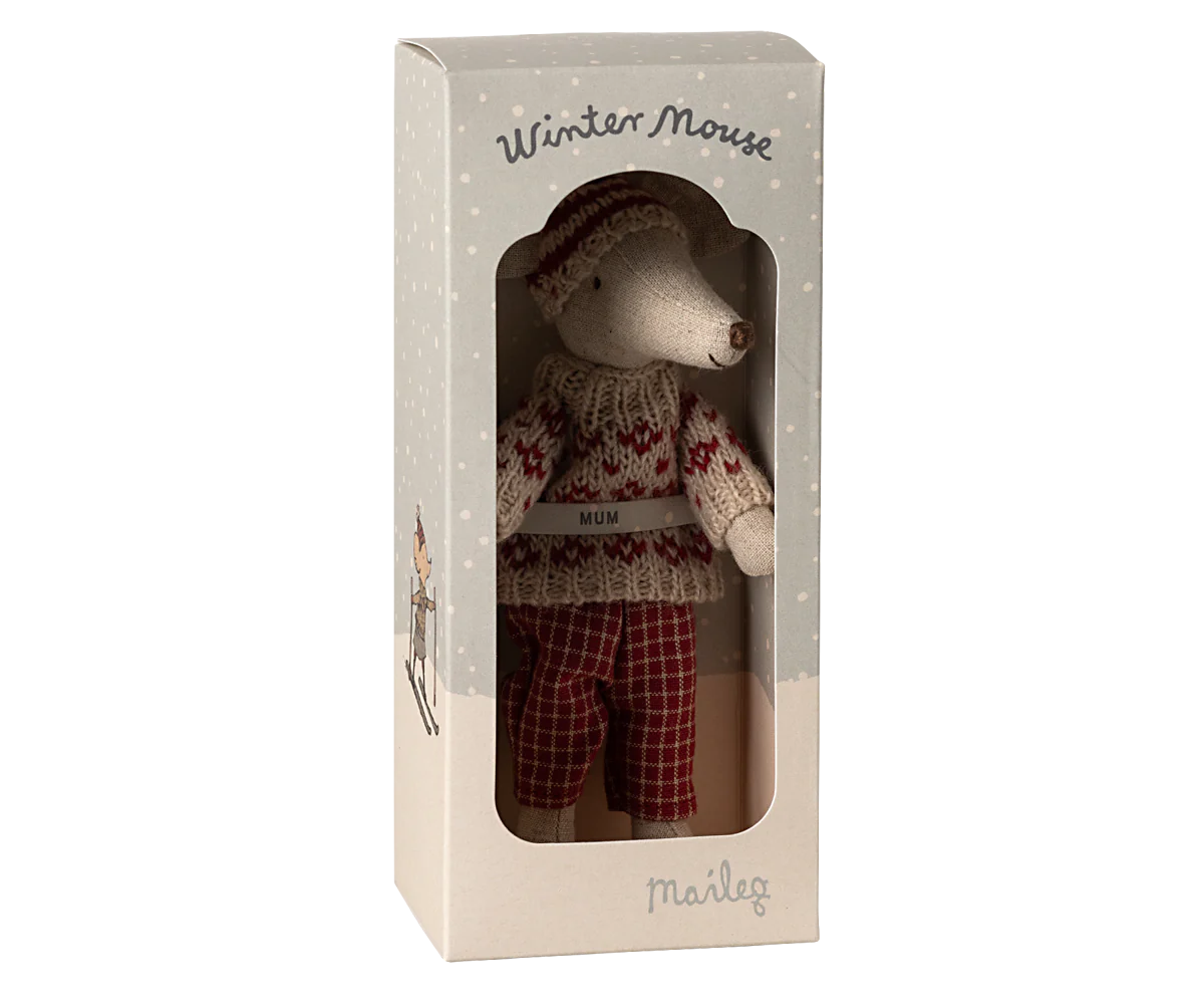 Maileg - Souris d'hiver + ens. de ski - Mère - Rouge