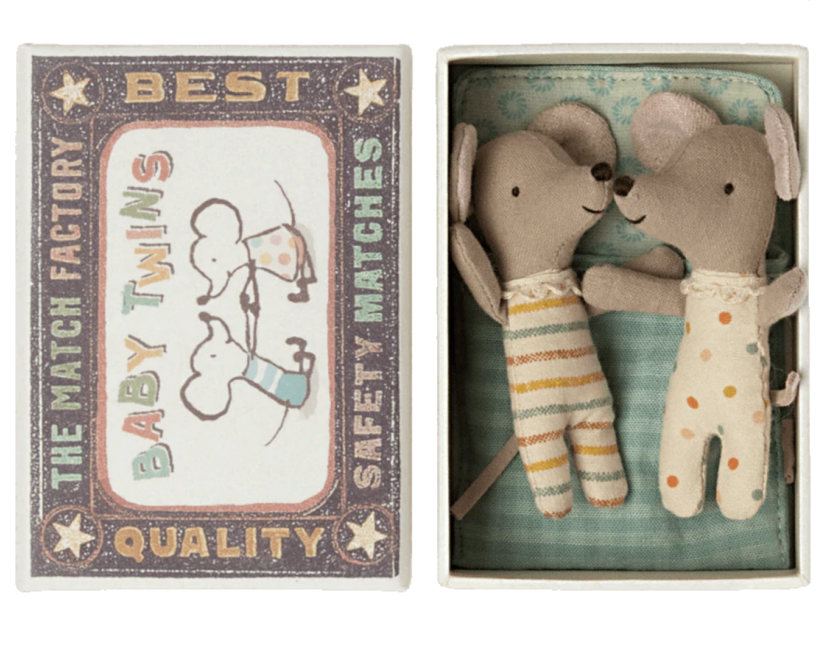 Maileg - Baby mouse twins in a matchbox