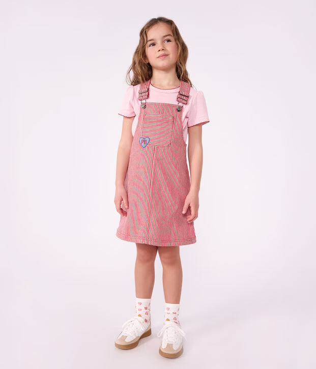 Petit Bateau - Kids' Striped Cotton Dungaree Dress