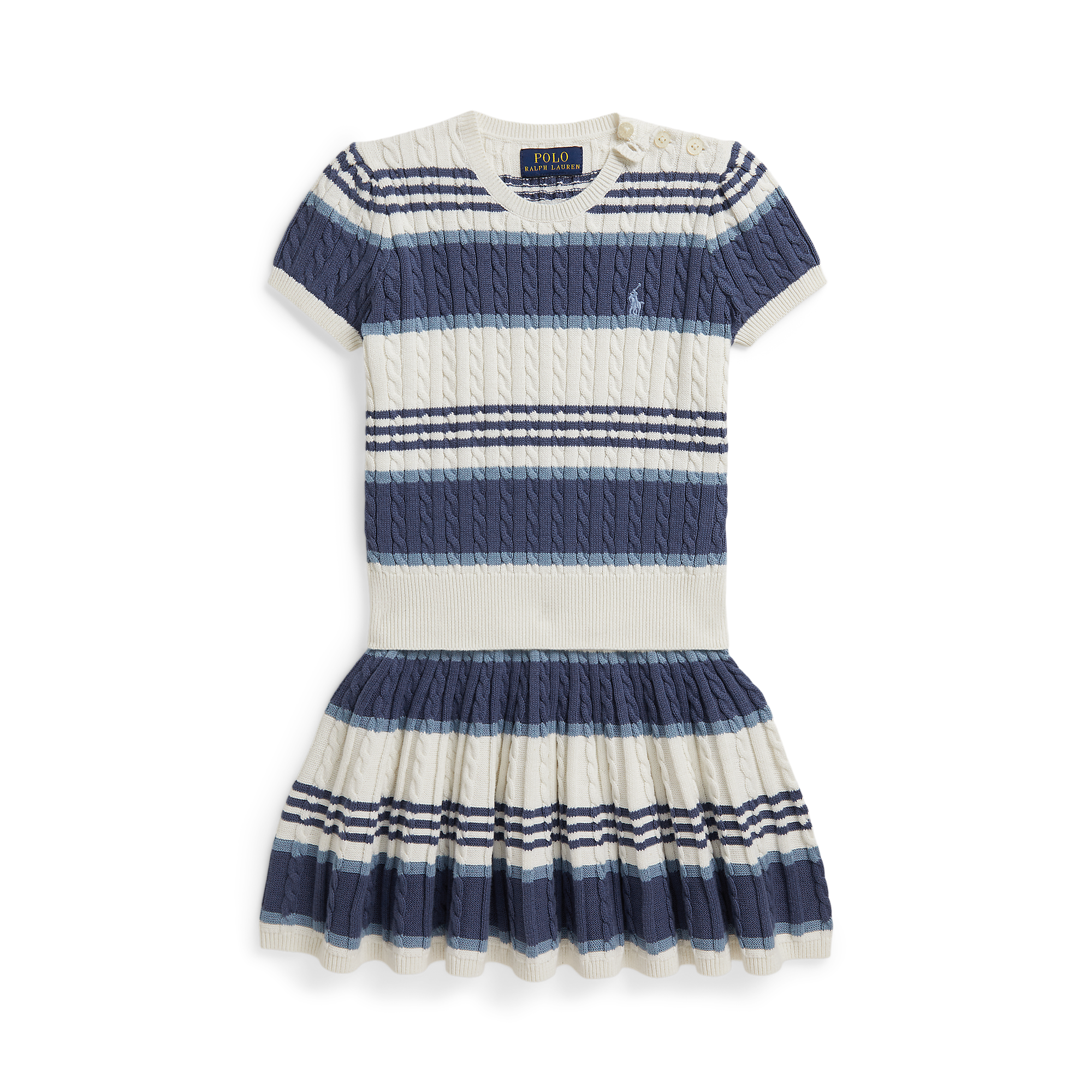 Polo Ralph Lauren - Pull et jupe rayés en coton tricoté câblé