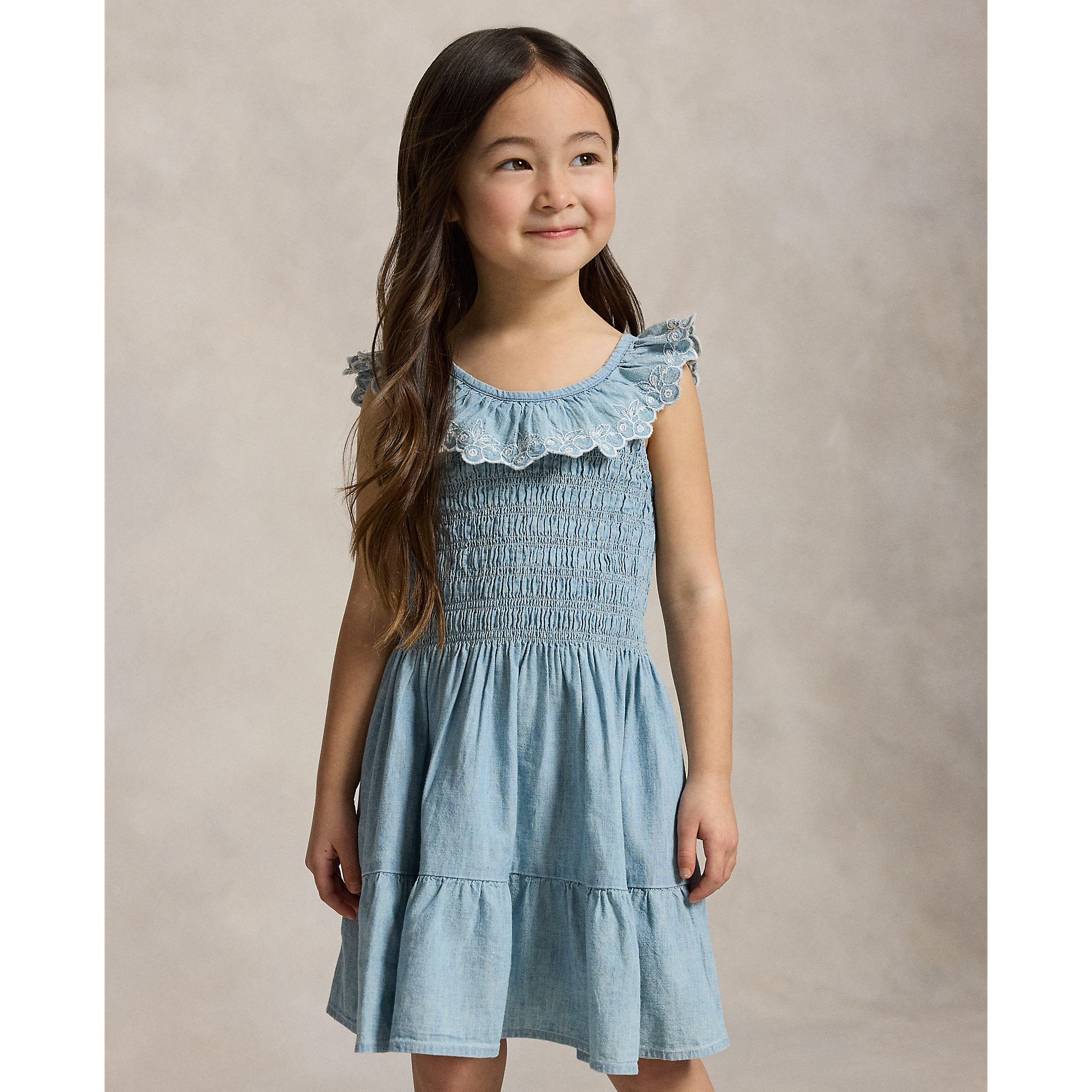 Polo Ralph Lauren - Robe en chambray indigo avec superposition bleu myrtille