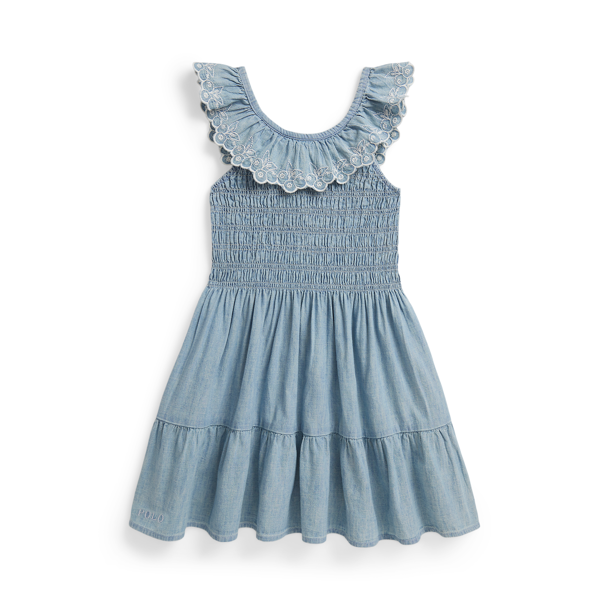 Polo Ralph Lauren - Robe en chambray indigo avec superposition bleu myrtille