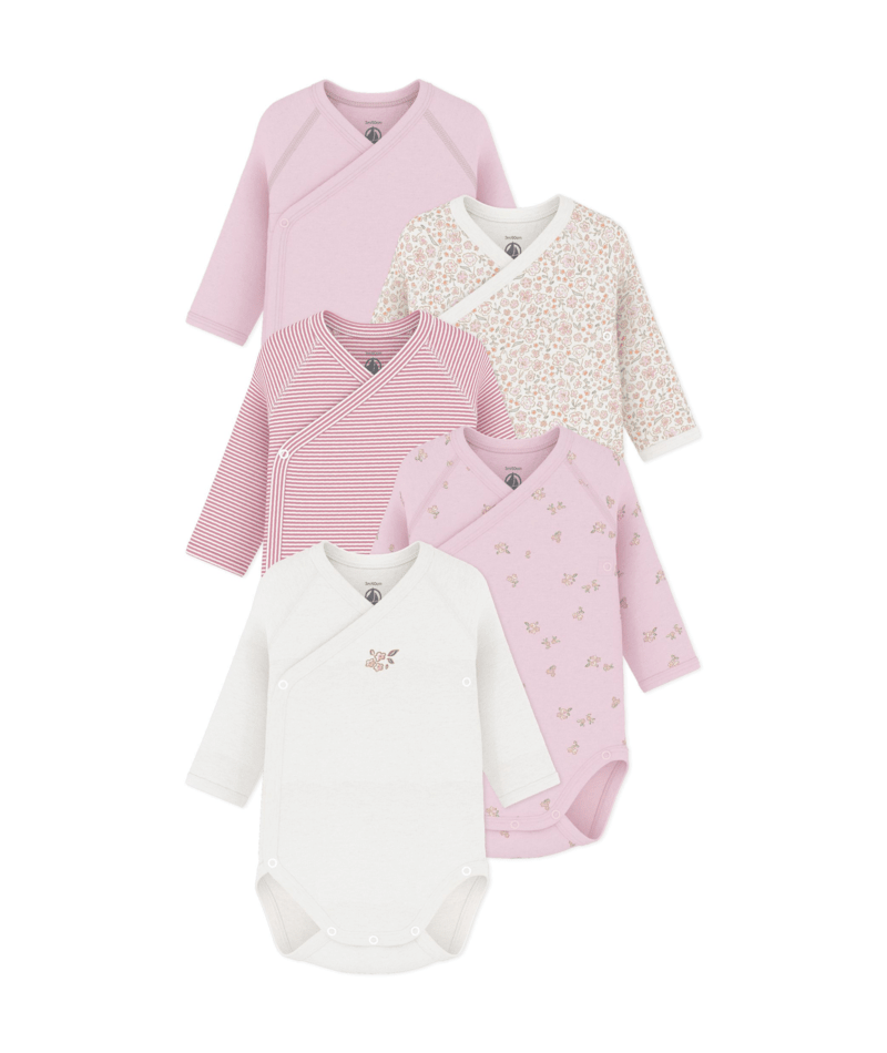 Petit Bateau - Lot de bodies croisés manches longues en coton imprimé bébé