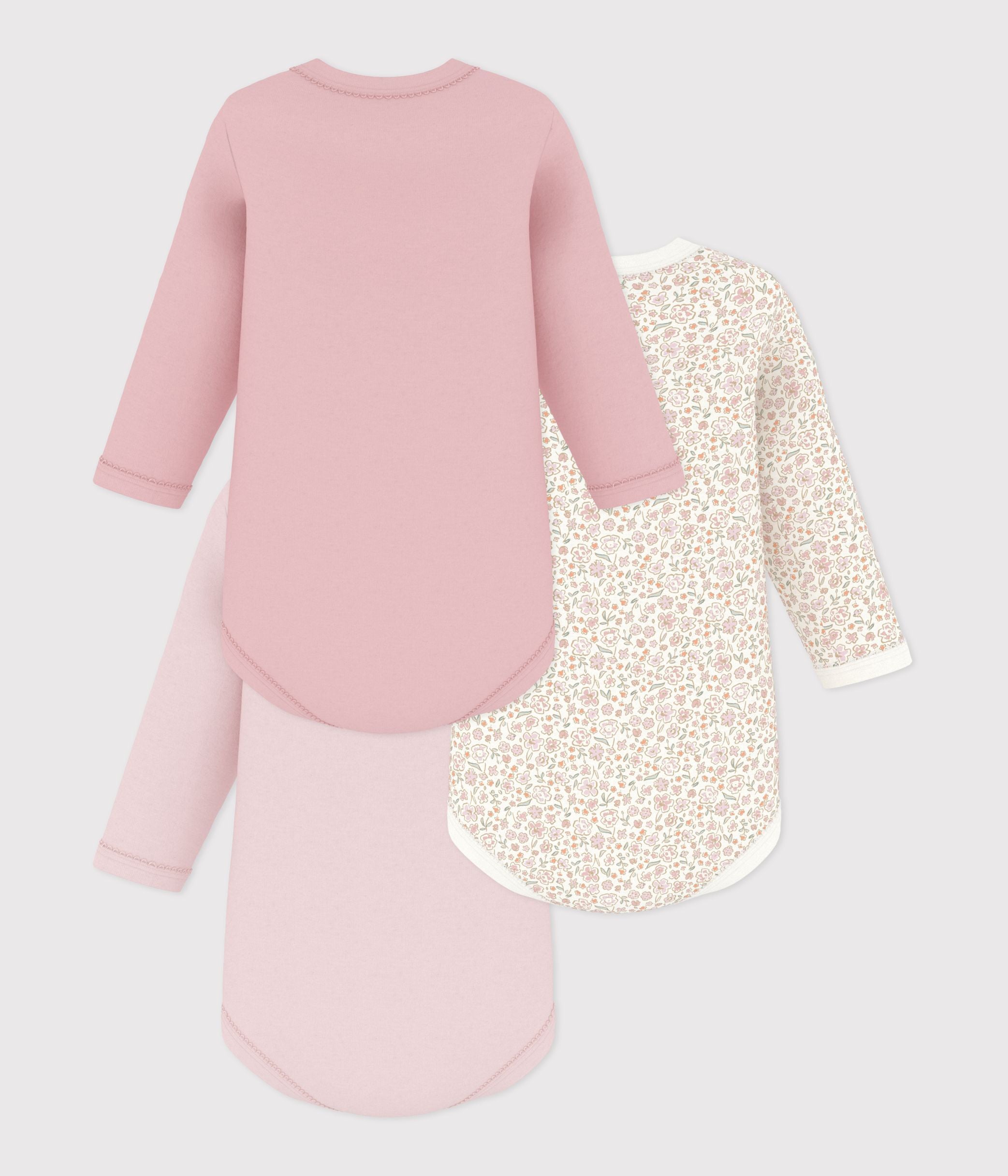 Petit Bateau - Lot de bodies manches longues en coton imprimé à fleurs bébé